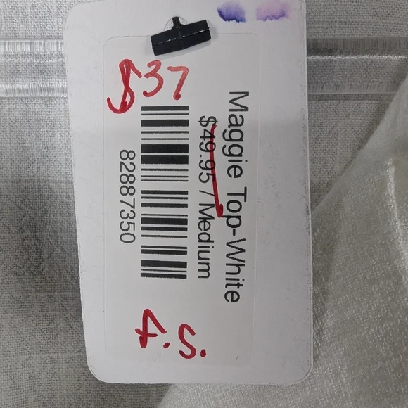 IKT Maggie Size Medium White 30% Linen Cropped Blouse With Drawstring Waist - Picture 7 of 12